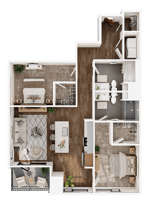 Floor plan for 2 beds, 2 baths, 1160 sqft